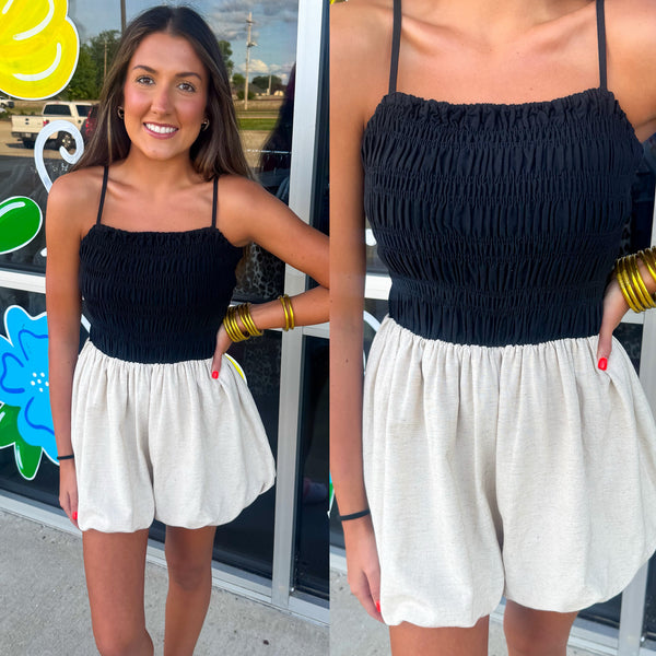 Black and Tan Bubble Romper