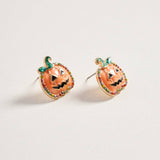 Pumpkin Enamel Rhinestone Post Earrings Jewelry