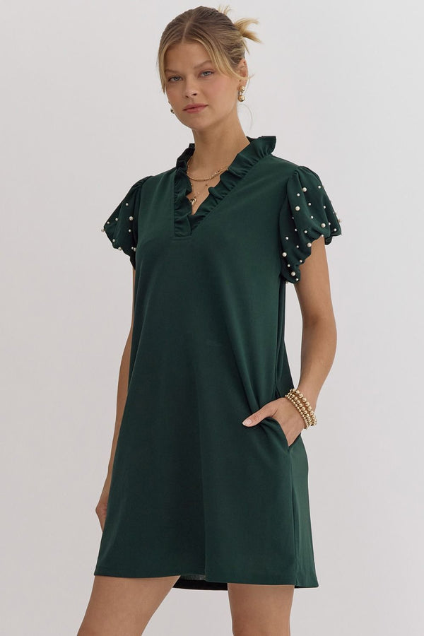 Pearl Sleeve Green Dress