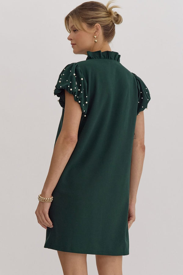 Pearl Sleeve Green Dress