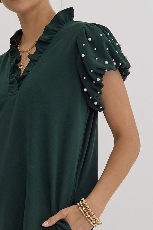 Pearl Sleeve Green Dress