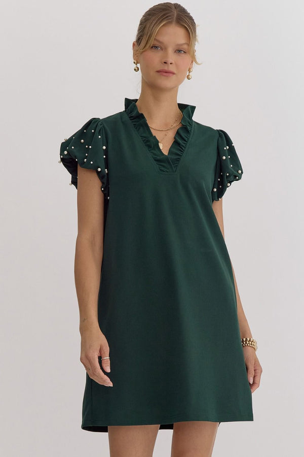 Pearl Sleeve Green Dress