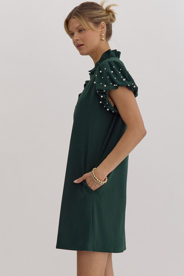 Pearl Sleeve Green Dress