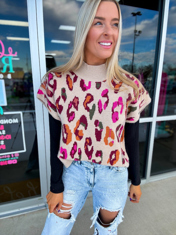 Find My Way Cropped Leopard Sweater - Taupe