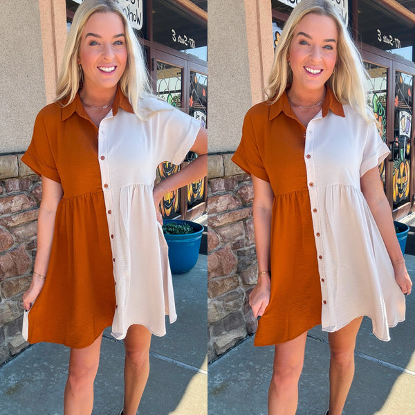 Rust Colorblock Dress