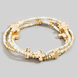 Mini Cross Charms And Metallic Beads Bracelet Set