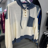 Navy Drawstring Color Contrast Ribbed Top