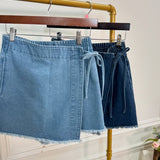 Denim Wrap Fray Skort Light Denim