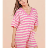 Pink Stripe Casual Knit Romper