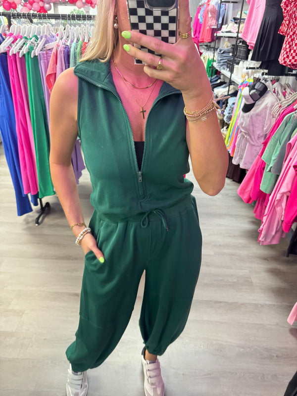 Hunter Green Zip Jumpsuit