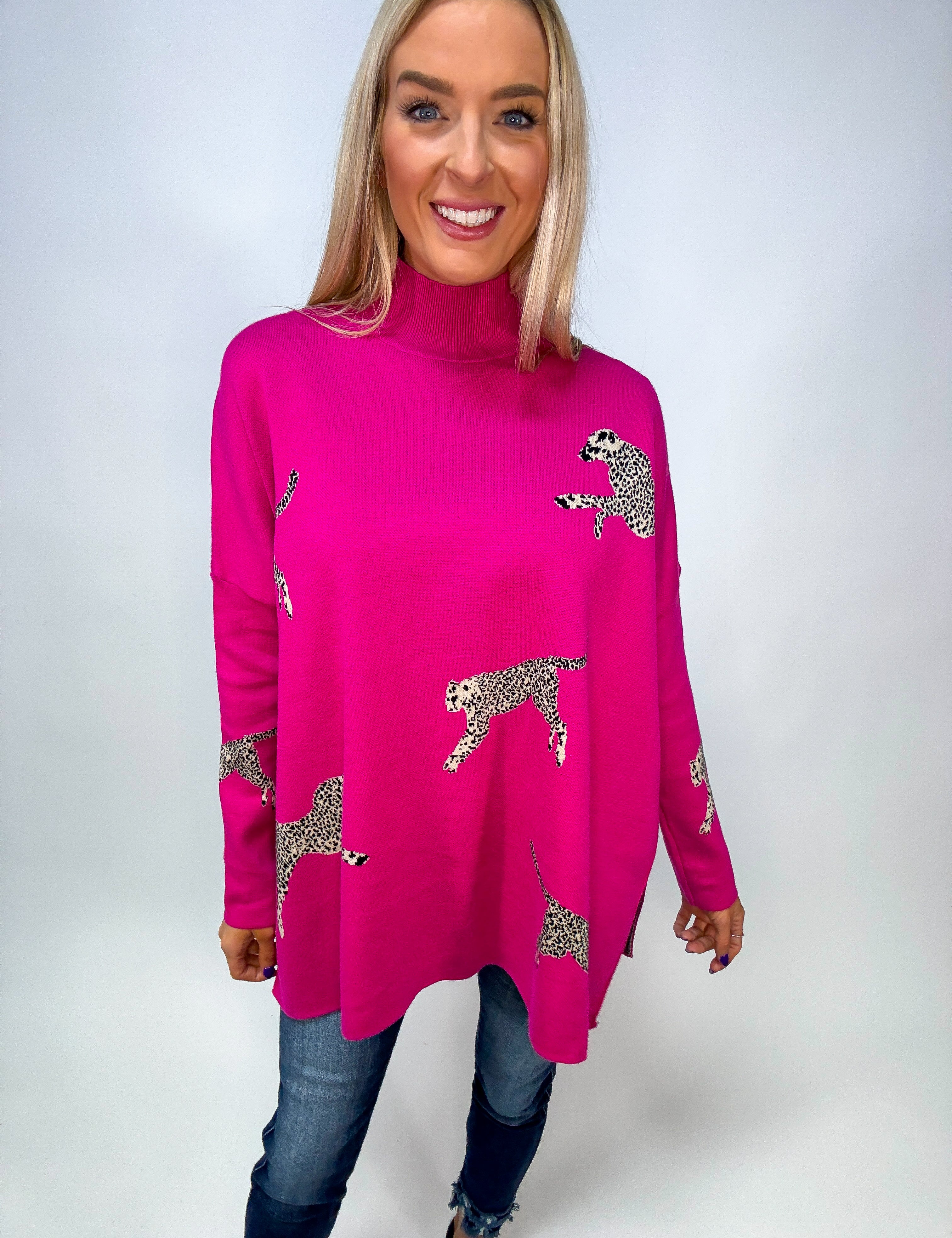Cheetah Mock Neck Sweater - Various Colors and Plus!