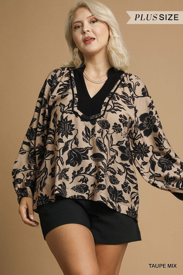 Taupe and Black Print Top