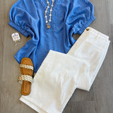 Braided Collar Detail Top Light Blue