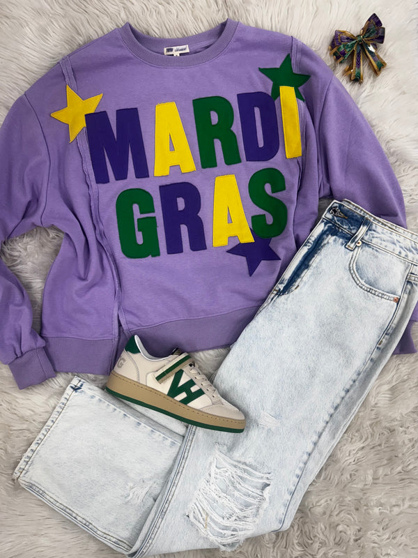 Mardi Gras Patchwork Sweatshirt with Stars