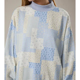 Spring Blue Patchwork Mockneck