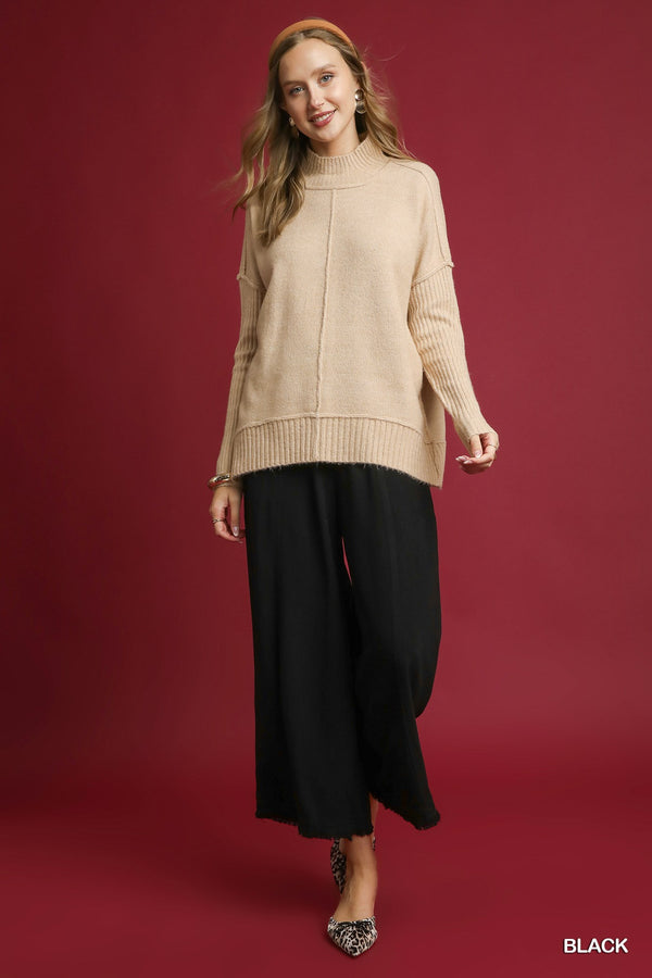 Black Linen Fray Hem Pants