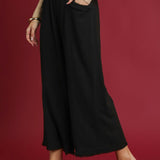 Black Linen Fray Hem Pants