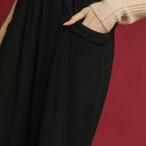 Black Linen Fray Hem Pants