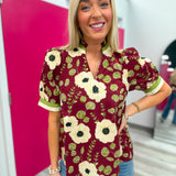 A Change in the Season Floral Burgundy Top