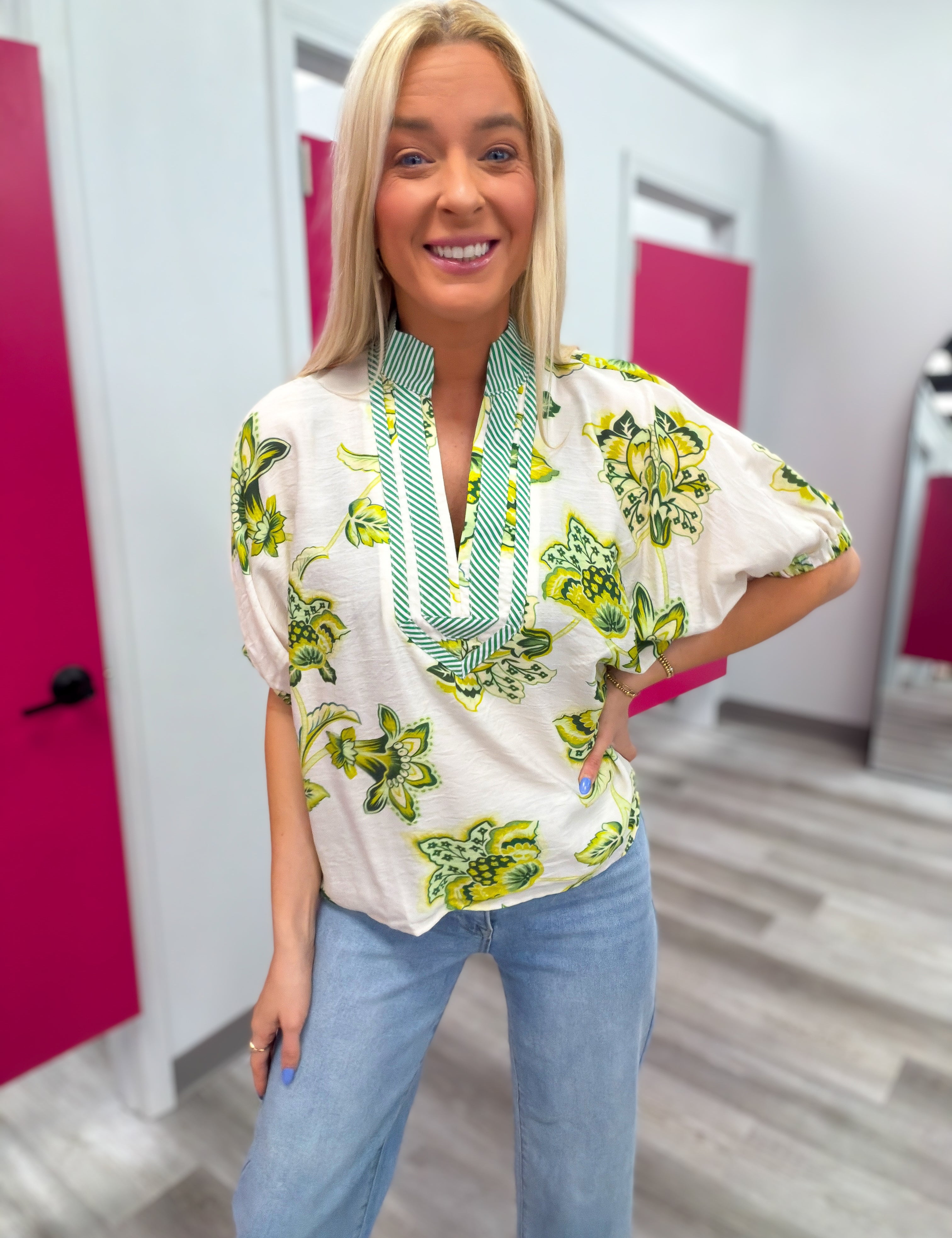 Fresh Bloom Stripe Contrast Floral Top