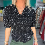 Black and White Polka Dot Collar Top