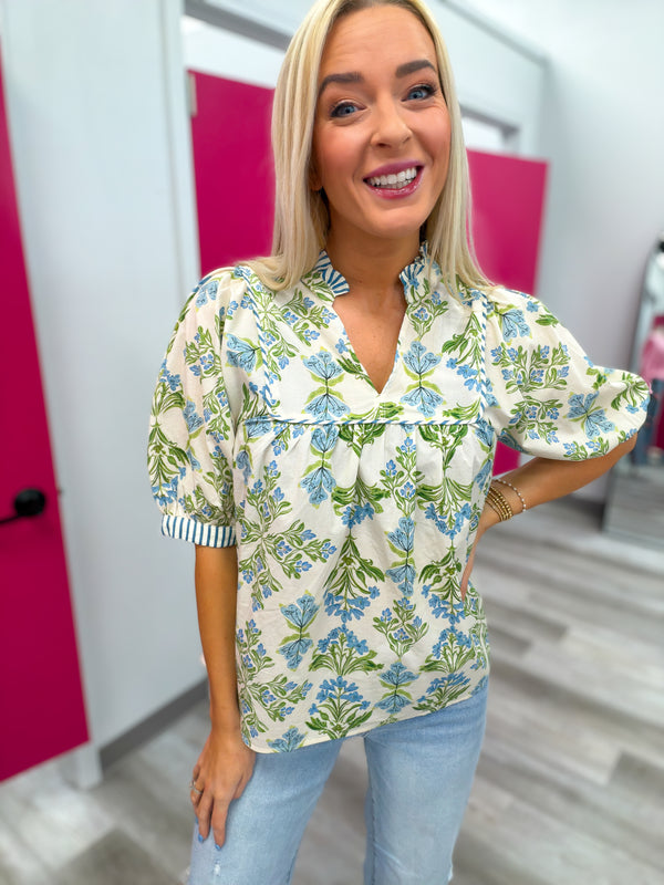 Among the Blue Petals Top