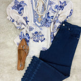Fresh Bloom Stripe Contrast Floral Top