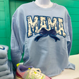 Mama Light Blue Navy Patch Bow Sweatshirt