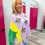 Sequin Fleur De Lis Mardi Gras Sweatshirt Top
