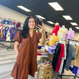 Drawn To You V-Neck Dress - Warm Brown