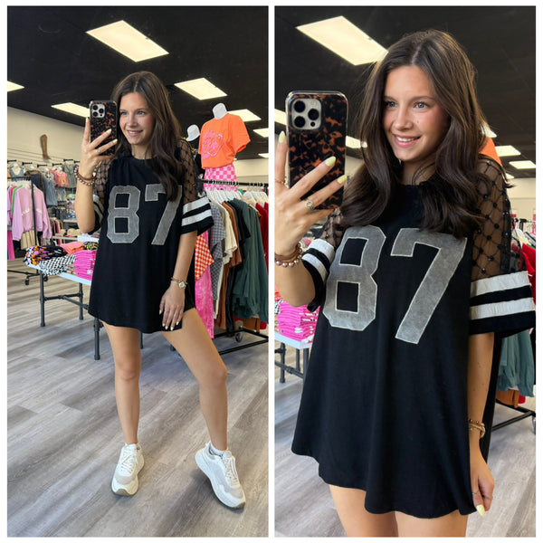 Black Lace Football Jersey Top
