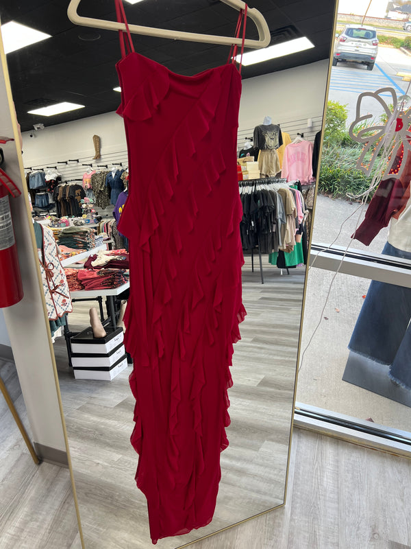 Turning Heads Tube Ruffle Maxi Red