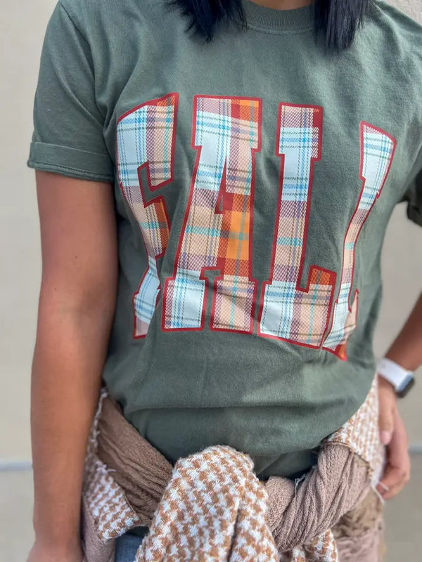 Fall Plaid Tee Sage
