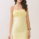 Gathered Bust Square Neck Smocked Back Dress