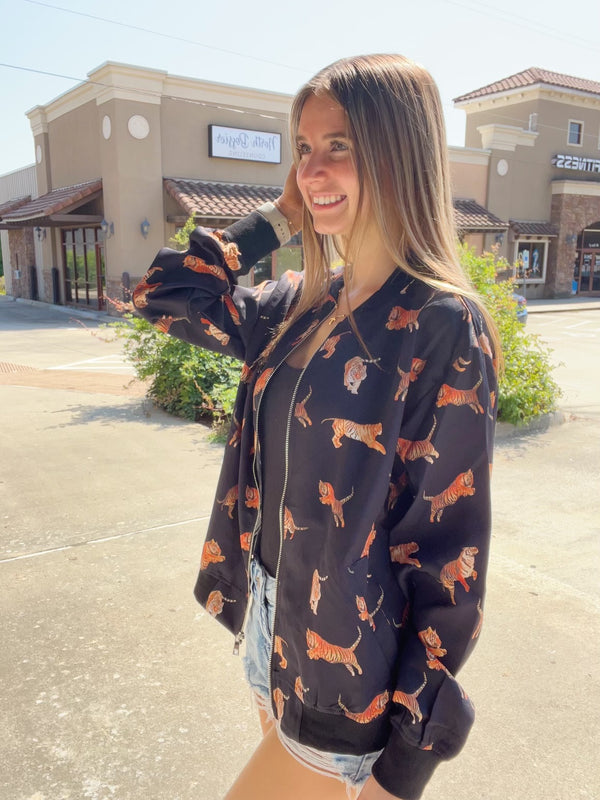 TIGER PRINT ALL OVER BOMBER JACKET