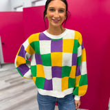 Mardi Gras Checker Sweater Top