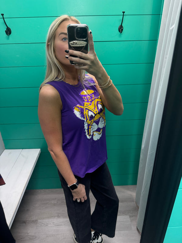 Lsu Vintage Tiger (Licensed) | Women's Sequin Tank Purple