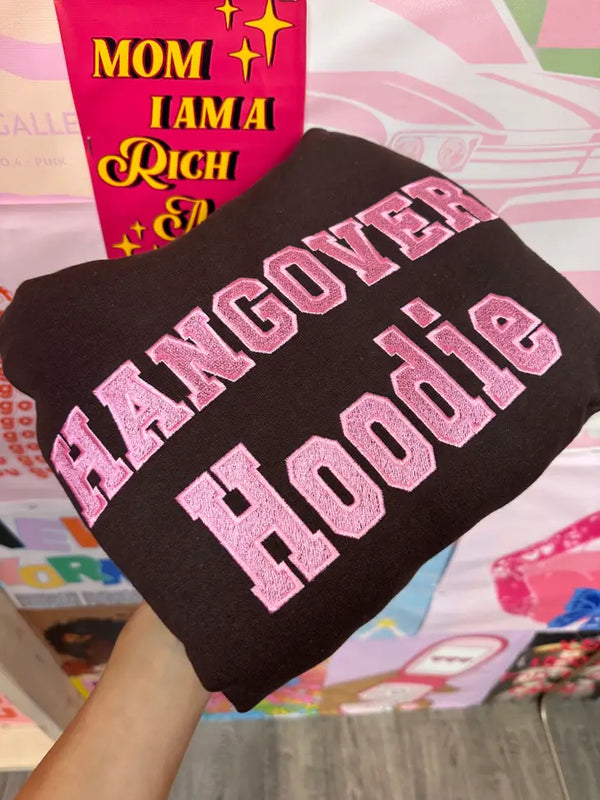 Hangover Hoodie-Embroidery Brown with Pink