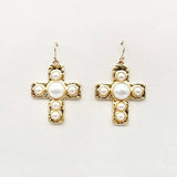 Gold 1.5" Cross with Pearl Beaded Accents Earring