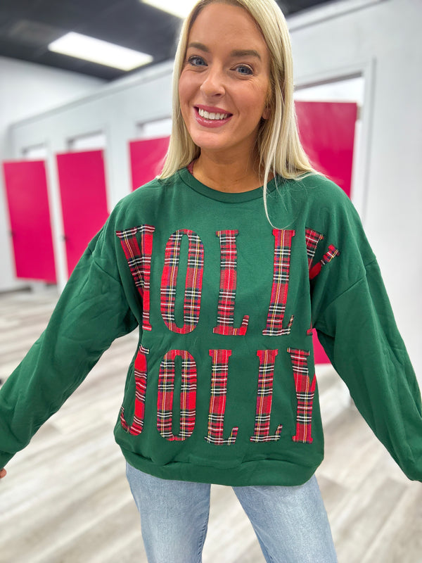 BLACK FRIDAY | Christmas Plaid Holly Jolly Lettering Sweatshirt