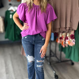 Berry Bold Blouse Braided Collar Top