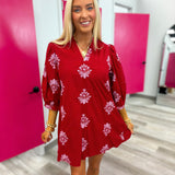 Burgundy Bloom Mini Dress