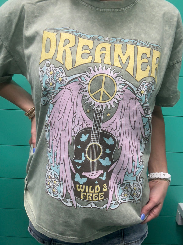 Dreamer Rock N Roll Olive Tee