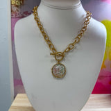 Gold and Silver Cross Stamped Coin Necklace