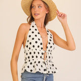 Polka Dot Halter Tie-Front Top