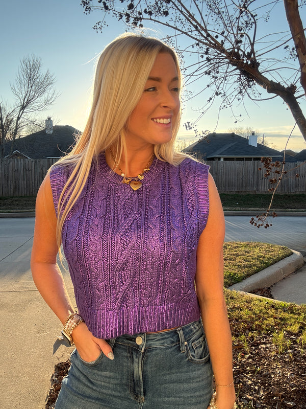 Metallic Purple Sleeveless Sweater