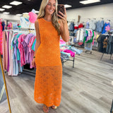 Here for the Sunset Crochet Maxi Dress