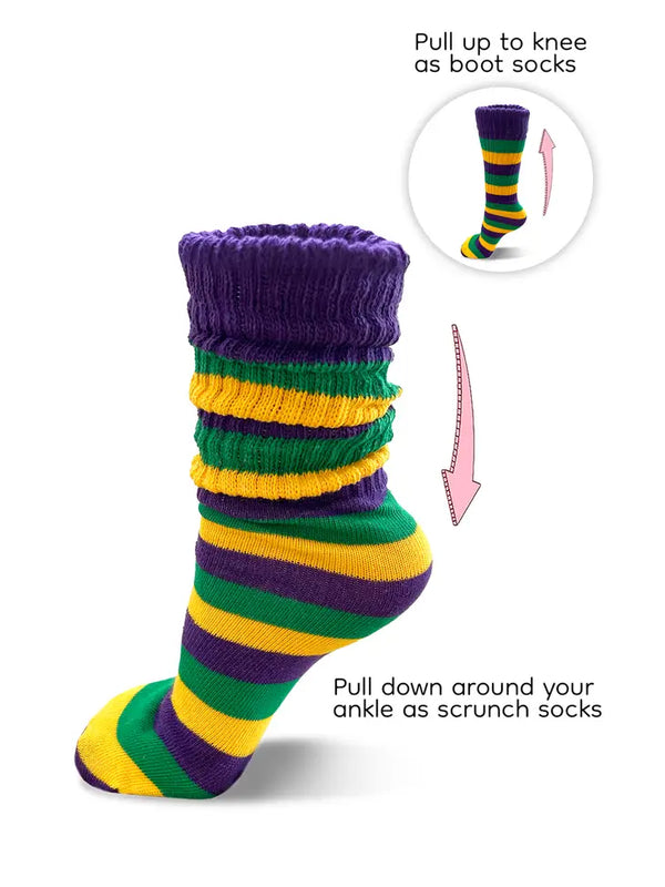 ONE SIZE Mardi Gras Slouchy Socks Boot Socks