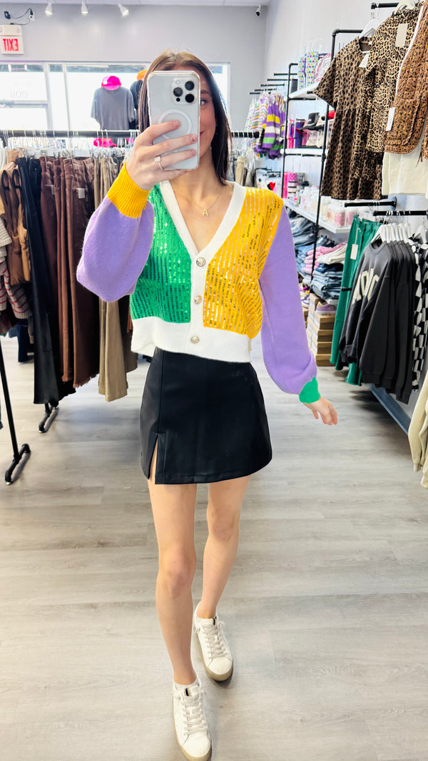 Mardi Gras Colorblock Cardigan