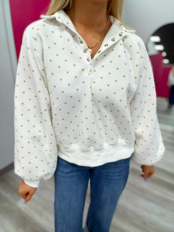 Polka Dot Piper Snap Button Pullover